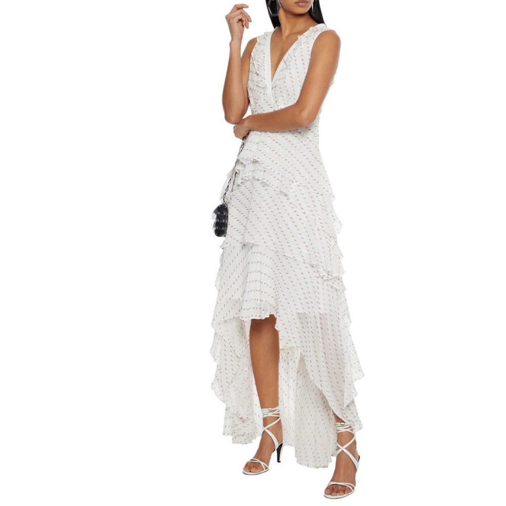 Diane Von Furstenberg White Ivory Multicolored High Low Ruffled Dress